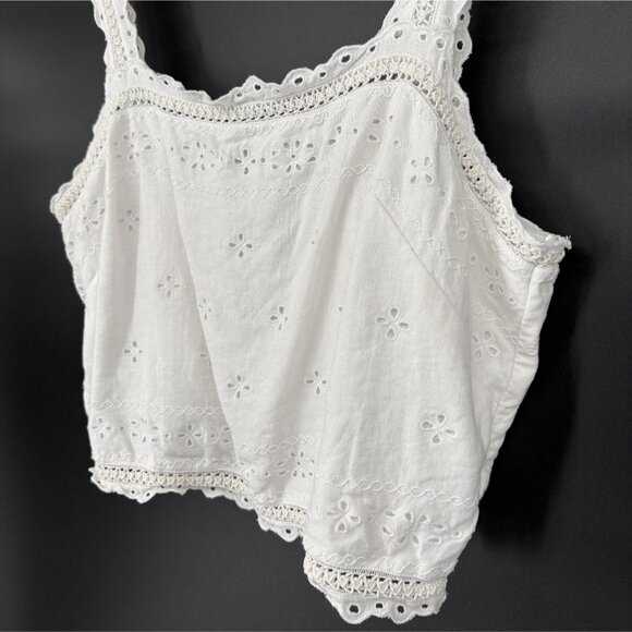 Abercrombie & Fitch Women's Eyelet Bohemian Crop Top XL White Linen Blend - Picture 2 of 9